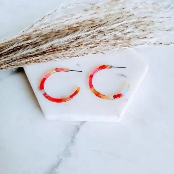 7/$35 Multi Color Acrylic C Hoop Earrings - Picture 5 of 7